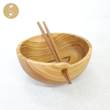 Load image into Gallery viewer, Joyhouseofseratku_Joy Teak Wood ramen bowl with chopsticks, hand carved wooden bowl, wooden dinnerware, wooden bowls with lids, teak salad bowl set, teak salad bowls, wooden bowls for eating
