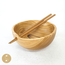 Load image into Gallery viewer, Joyhouseofseratku_Joy Teak Wood ramen bowl with chopsticks, wooden bowls for sale, large bowl, wooden bowl with lid, handcrafted wooden bowls, teak wood salad bowl set, teak wooden bowls
