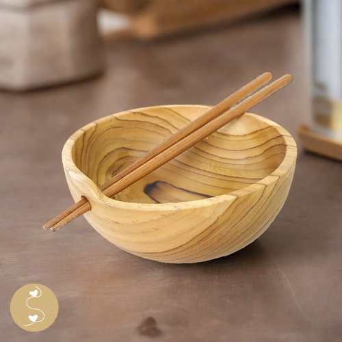 wooden bowl with chopstick best for to enjoy all kind of noodle menu