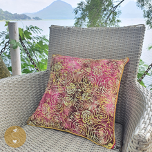 Load image into Gallery viewer, Joyhouseofseratku_Honeydew Roses pink batik fabric, purple batik fabric, mixed of red and yellow throw pillows, 16 x 16 pillow cover
