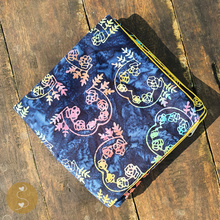 Load image into Gallery viewer, Joyhouseofseratku_Honeydew Flower Gate batik artwork or blue pillow cover featuring 18 x 18 pillow cover with zipper
