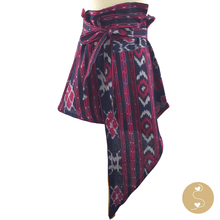 Load image into Gallery viewer, Joyhouseofseratku_Elevate your style with this vintage-inspired handmade cotton ikat handwoven sash, perfect for wrapping around your waist or draping over your shoulders. Embrace ethnic charm with its intricate patterns and boho flair, making it a versatile accessory for dresses, trousers, and classic shirts. Crafted with care from 100% cotton, this women&#39;s long wide sash is a unique addition to your wardrobe, showcasing artisanal craftsmanship and timeless elegance.
