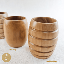 Load image into Gallery viewer, Joyhouseofseratku_Beehive Teak Wood Beer Mugs for wood anniversary gifts for him and as travel utensil set
