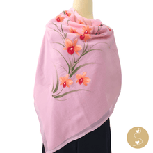 Load image into Gallery viewer, Joyhouseofseratku_Flore Hand Painted Cotton Scarf, linen scarf, bridesmaid dress with shawl, neutral scarf, summer shawl, lavender scarf, handmade scarves
