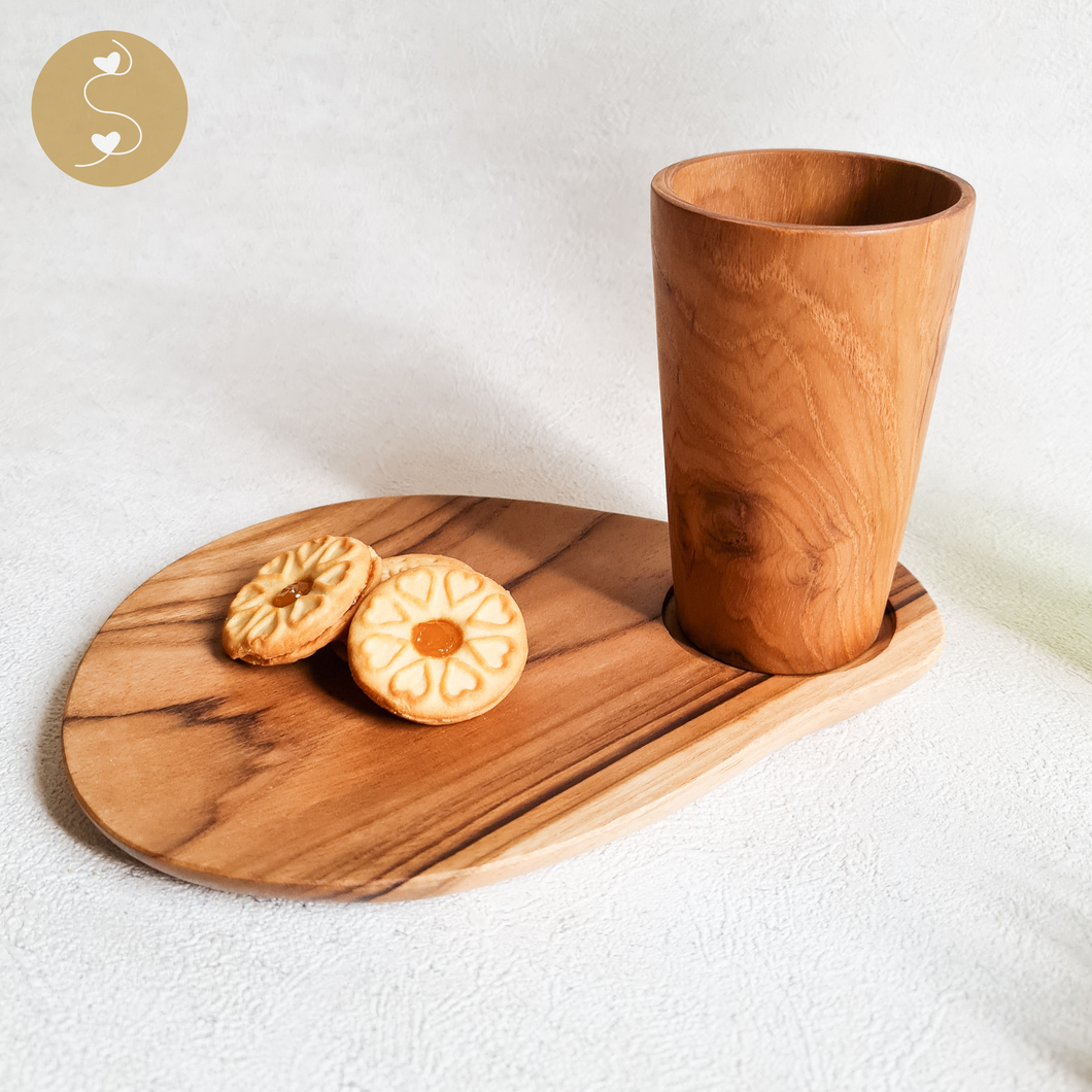 Joyhouseofseratku_Fruition Teak Small Wooden Tray and Wooden Coffee Cup Set rustic wooden tray, wood anniversary gifts for her