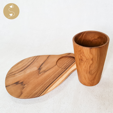 Load image into Gallery viewer, Joyhouseofseratku_Fruition Teak Small Wooden Tray and Wooden Coffee Cup Set wood gifts for anniversary, wood serving trays, decorative wooden trays
