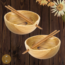 Load image into Gallery viewer, Joyhouseofseratku_Joy Teak Wood ramen bowl with chopsticks, handmade wooden bowls. Introducing our collection of wood carved bowls for every occasion, from the large wooden bowl with lid, perfect for keeping your culinary creations fresh, to finely crafted light wood bowls and teakwood bowls (the hardwood bowls) designed to bring nature&#39;s beauty to your dining table.
