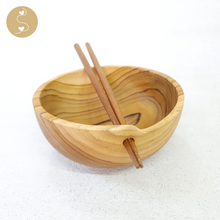 Load image into Gallery viewer, Joyhouseofseratku_Joy Teak Wood ramen bowl with chopsticks, hand carved wooden bowl, wooden dinnerware

