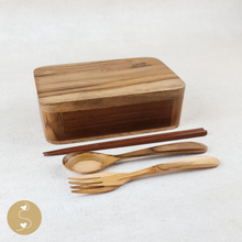 Load image into Gallery viewer, Joyhouseofseratku_Happy bento box wooden and wooden spoon and fork
