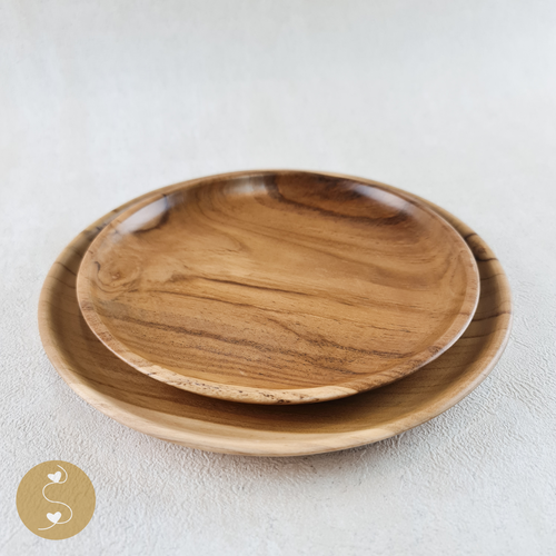 Joyhouseofseratku_Cheer LB Rustic Teak Wooden Round Plate, wooden centerpiece, carved wooden platter