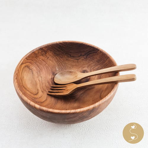 Joyhouseofseratku_Gem Teak Wood bowl, salad serving bowl. Explore the artistry of our handcrafted wooden bowls, including a stunning teak wood salad bowl set with wooden bowls featuring convenient lid. 