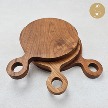 Load image into Gallery viewer, Joyhouseofseratku_Bliss Teak Wood as wood anniversary gifts for him, round wood cutting board, wood for cutting boards
