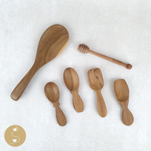 Load image into Gallery viewer, Joyhouseofseratku_Jollity Teak honeydipper, rice paddle, and honey spoon
