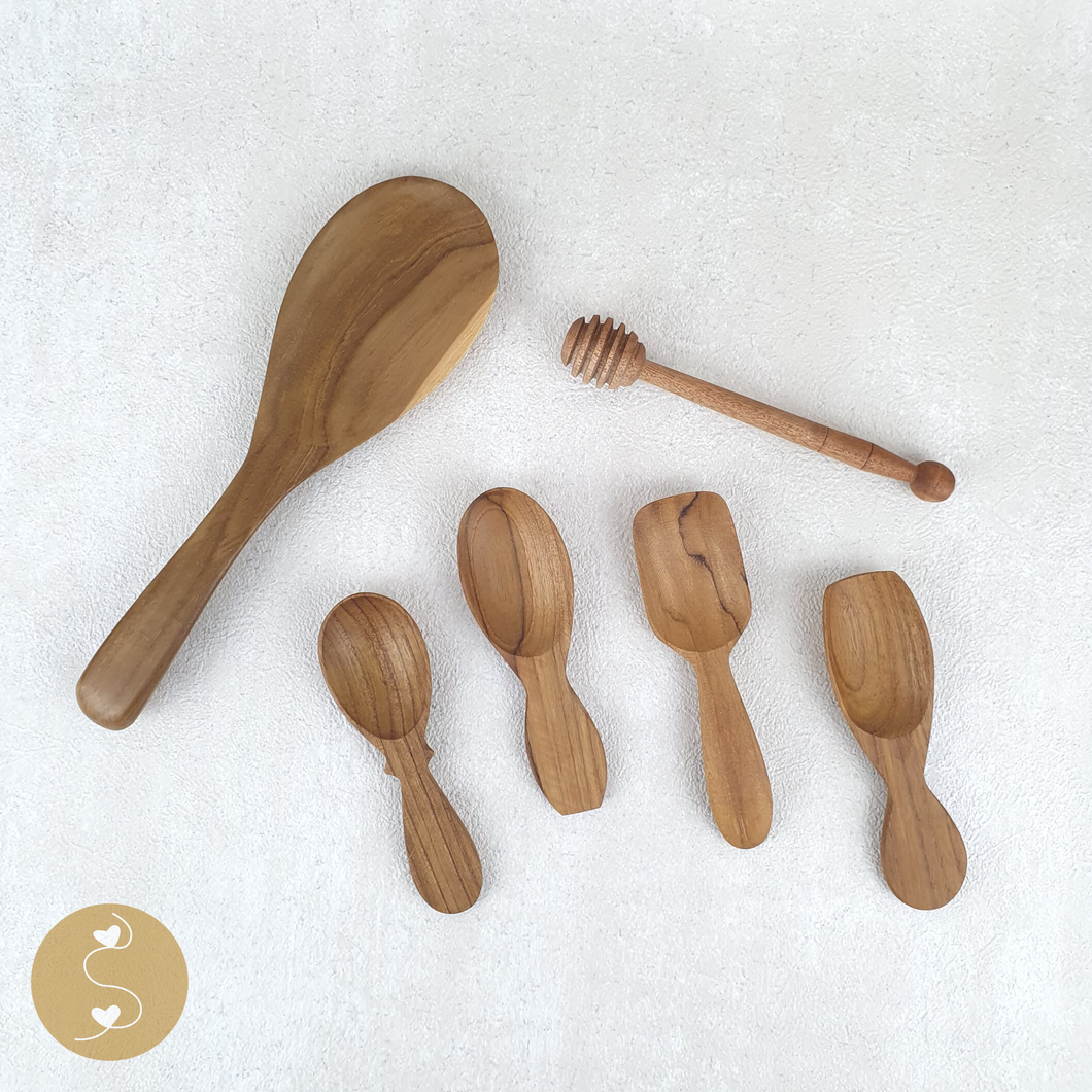 Joyhouseofseratku_Jollity Teak honeydipper, rice paddle, and honey spoon