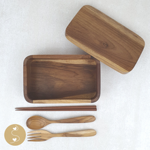 Load image into Gallery viewer, Joyhouseofseratku_Happy wooden lunch box and wooden cutlery
