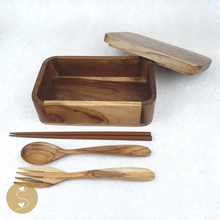 Load image into Gallery viewer, Joyhouseofseratku_Happy wooden bento box and wooden cutlery
