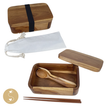 Load image into Gallery viewer, Joyhouseofseratku_Happy bento box wooden and wood cutlery
